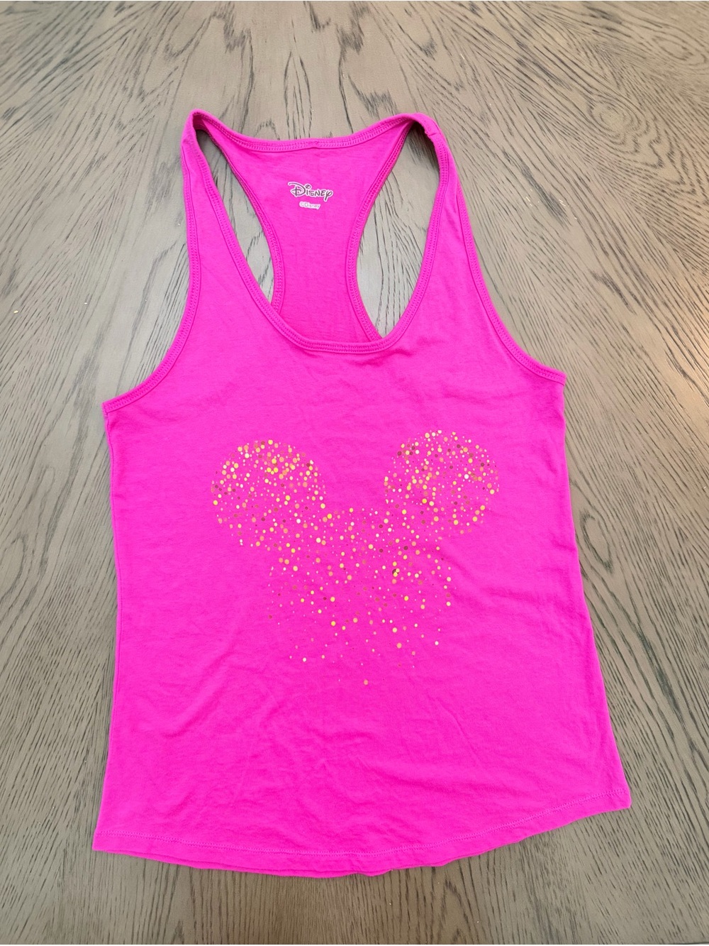 Disney Hot Pink Racerback Tank with Gold Sparkle Mickey